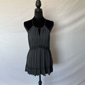 Hummingbird Black Halter Neck Smocked Waist Ruffle Hem Top Size L